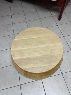Round Storage Ottoman Coffee Table with Removable Wood Top