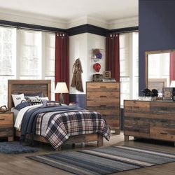 New 4pc Twin Bedroom Set. Bedframe Dresser Mirror Nightstand