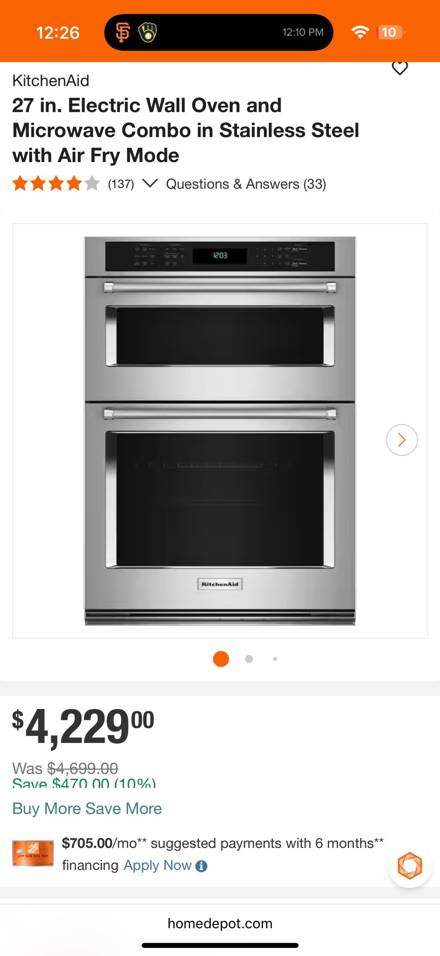 27 in. Electric Wall Oven and Microwave Combo in Stainless Steel