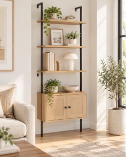 MidCentury Industrial Wall-Mounted Open Ladder Bookcase