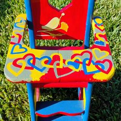 Vintage Wooden Hand Painted Baby High Chair 