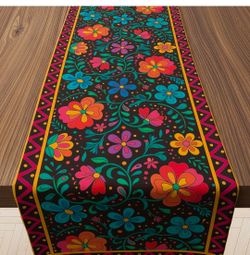 Mexican Fiesta Table Runner - Cinco De Mayo Decorations for Fiesta Party Decorations | Dia De Los Muertos Decorations Cinco De Mayo Rustic Linen Home 