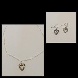 Silver Plated Hollow Heart Necklace & Earrings Set 