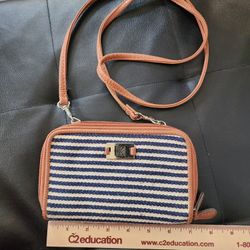 Anne Klein Brown & Blue Striped Crossbody Wallet