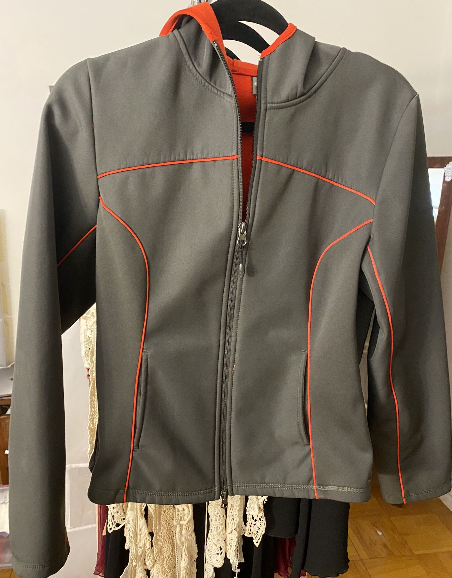 Women’s Neoprene Waterproof Rain Jacket With Hood - Grey Outside, Bright Orange Inside , M