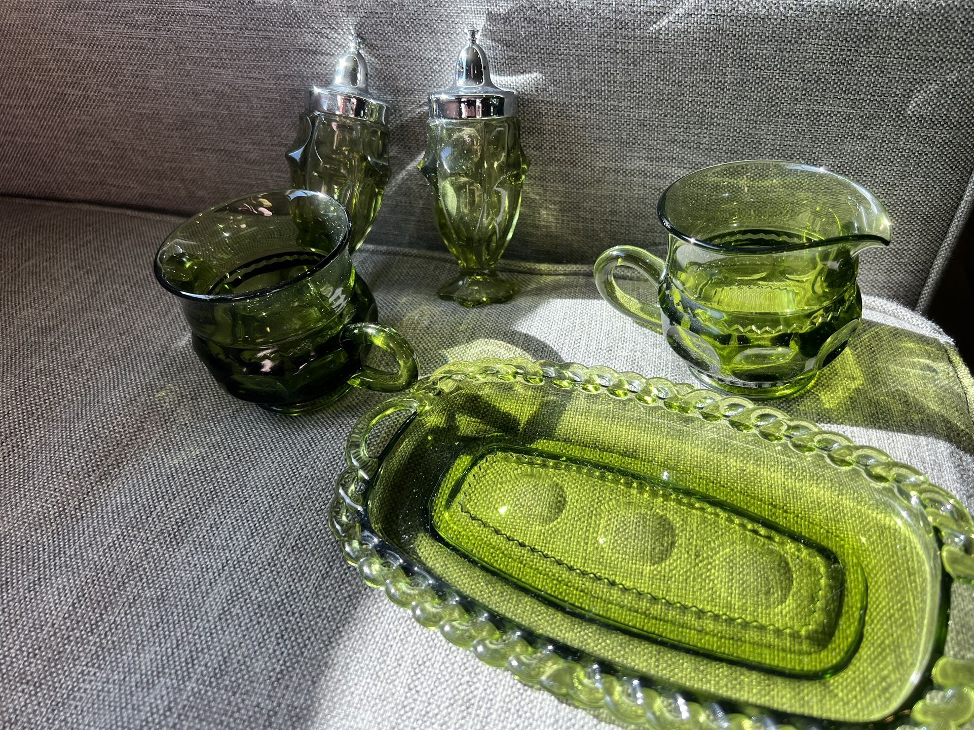 Vintage Indiana Glass Avocado Green Glassware 
