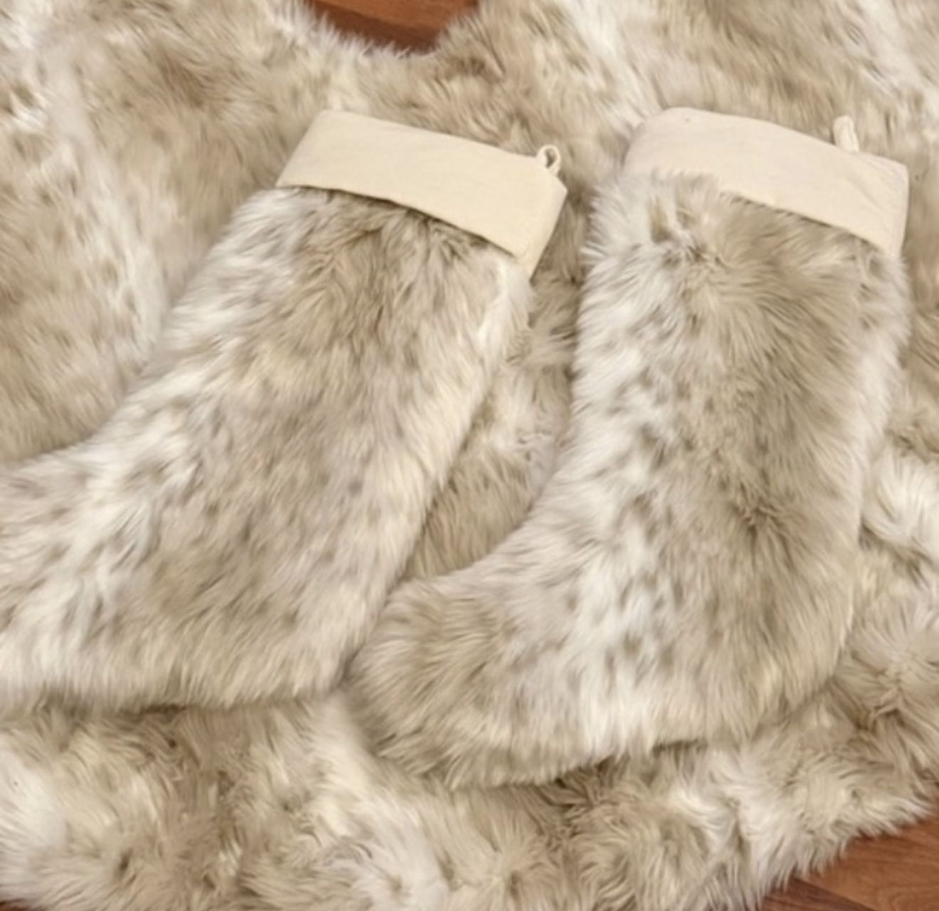 Pottery Barn (2) Faux Fur Stockings Holiday Christmas Ivory Beige 
