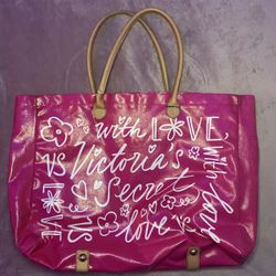     Pink Victoria's Secret bag with heart and flower design