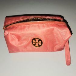 TORY BURCH peach color cosmetics pouch bag gold logo