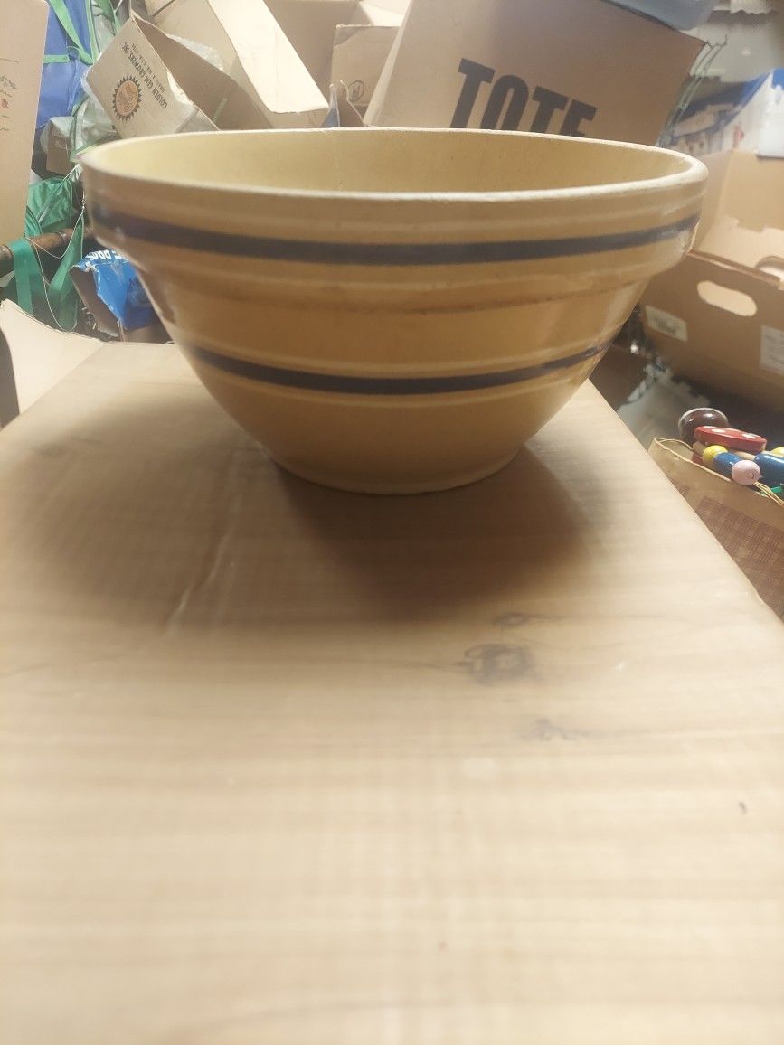 Antique Yellow Ware Pottery Mixing Bowl