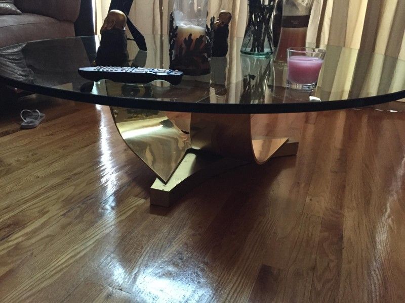 Vintage 1970s–1980s Coffee Table with Sculptural Brass/Bronze Base — High-Quality Artisan Design