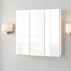 Glacier Bay 24.4 in. W x 25.2 in. H Rectangular Medicine Cabinet with Mirror in Silver with Adjustable Shelves