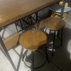 Industrial dining table with 4 retractable  stools