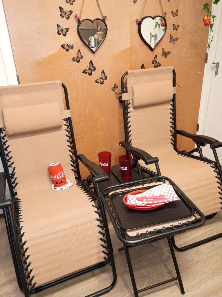 LOUNGE CHAIR SET OF TWO WITH TABLE FOLDABLE