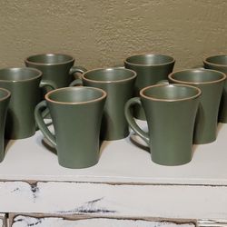 Nine Casa Verde Terra Cotta Green Coffee Mugs, Handcrafted In Portugal