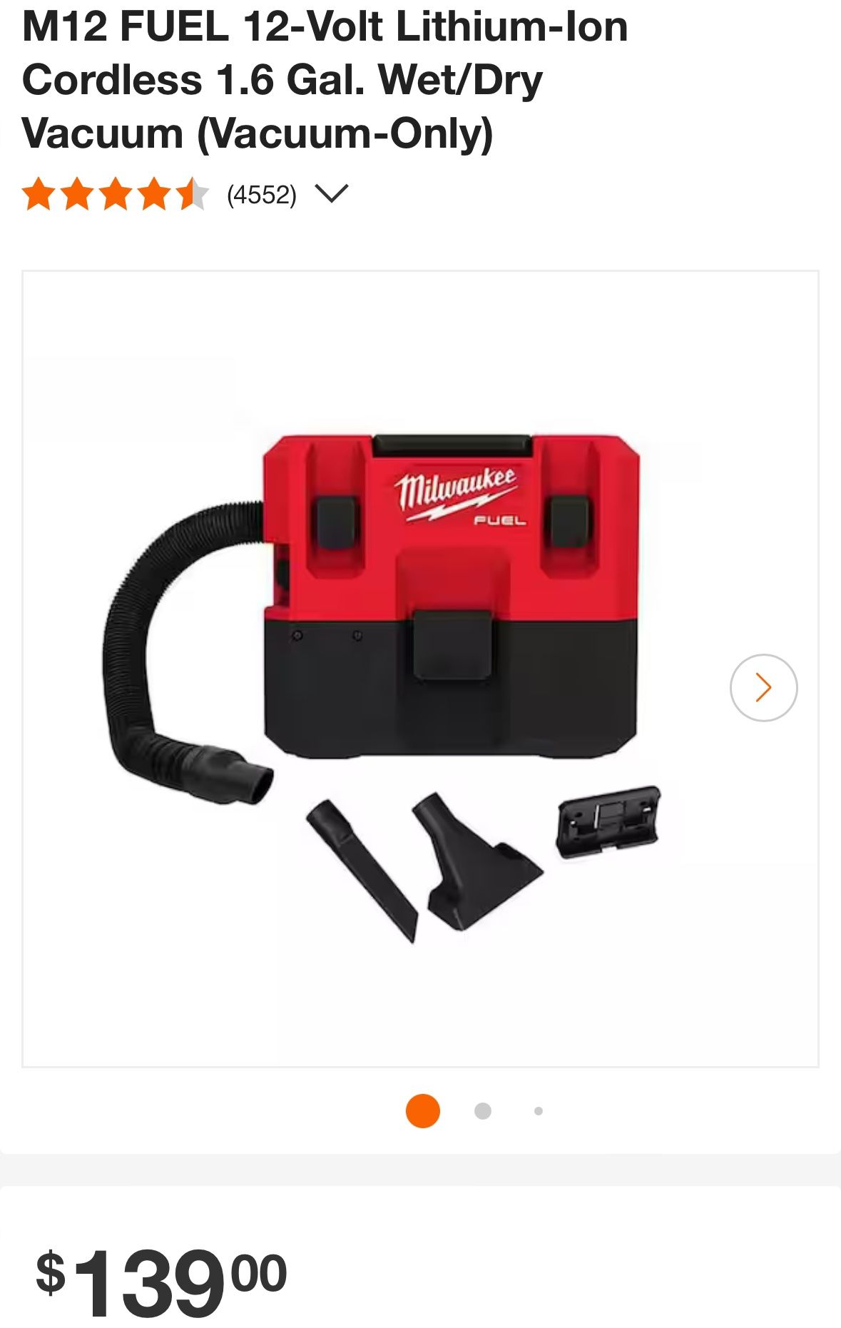 Milwaukee Vacuum M12 (TOOL ONLY) FREE BATTERY 