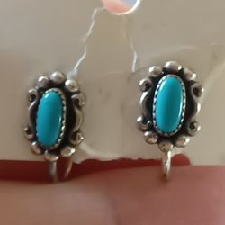 Vtg.sterling Silver Turquoise Southwestern Screwback Earrings