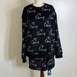Free Haven Black Velour Love Shorts & Sweatshirt 2 Piece Women’s 3XL 