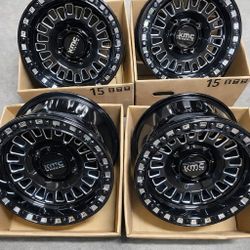 New Set KMC Beadlock Wheels Black Contrast Cut 4 Lug Rzr