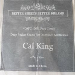 Pure Cotton Sateen, 4 PC. Sheet Set Cal/King 0ff White in Color