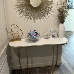 White Marble And Gold Console 