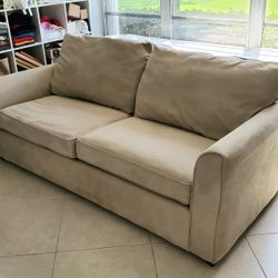 Kevin Charles Beige Faux Suede Sleeper Sofa Queen Size