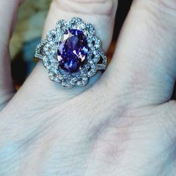 Amythst And White Saphire Ring