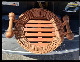 VINTAGE EARLY MID 20th CENTURY FRENCH BOULANGERIE SHOP BASKET. WITH WOOD HANDLES. MEASURES 28" x 24"....asking ONLY $50.00