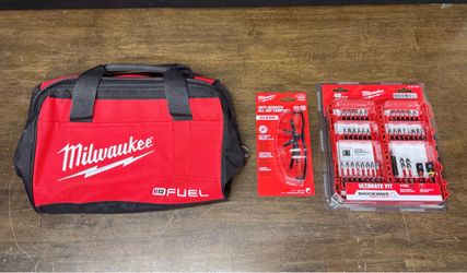Milwaukee M12 Fuel tool bag, shockwave bit set & safety glasses