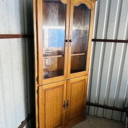 Beautiful Arts & Crafts  Mission Oak Corner China Cabinet Hutch W/ Glass Doors