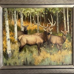 Elk In The Aspen Grove Oil Painting