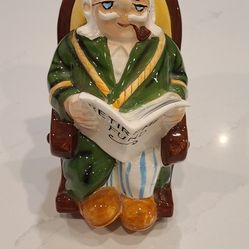 Vintage Lefton Retirement Fund Piggy Bank Grandpa Rocking Chair Japan