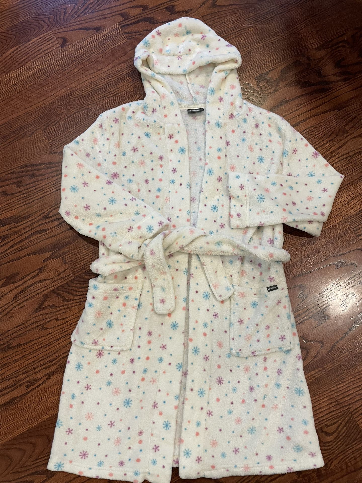 Eddie Bauer Girl's Medium 10/12 Robe - White with Stars