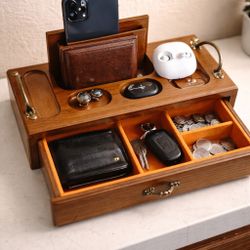 Mid Century Wooden Dresser Valet w/ Drawer + Compartments (Centurion)