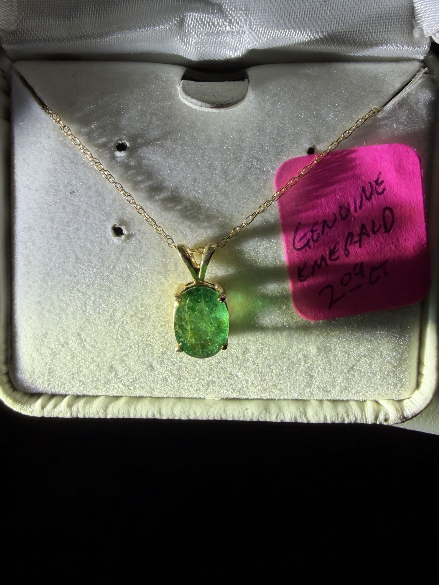 Gold Emerald Pendant Necklace: 2ct Natural Gemstone, 19" Chain