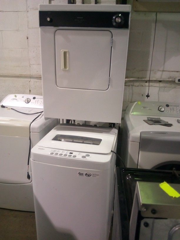 Haier Top Loader Digital Washer 24" Wx32"Hx30"D And Kenmore Front Electric Dryer