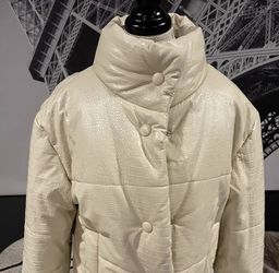 Fashion Nova Croc Embossed Cream Faux Leather Puffer Coat