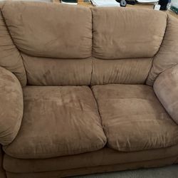Comfortable Brown Suede Sofa And Loveseat