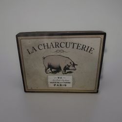 French Farmhouse Wooden Placemats Set of 8 - Cow & Pig "La Vache / La Charcuterie" Rustic Kitchen Decor
