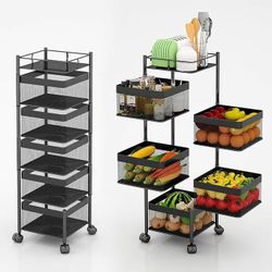 Fruit and Vegetable Basket for Kitchen No Assembly， Rotating Storage Rack,Bathroom Storage Shelf, Kitchen Organizers and Storage Cart on Rolling Wheel