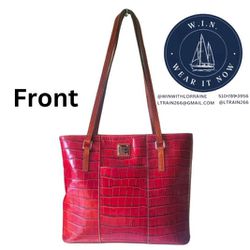 AUTHENTIC DOONEY & BOURKE PURSE | RED CROC CHARLOTTE ALLIGATOR EMBOSSED LEATHER 