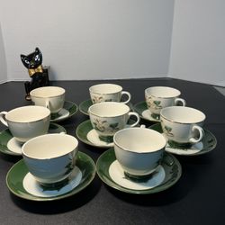 Homer Laughlin 1950s Jaderose Magnolia Set Of 8 Cups Saucers, USA