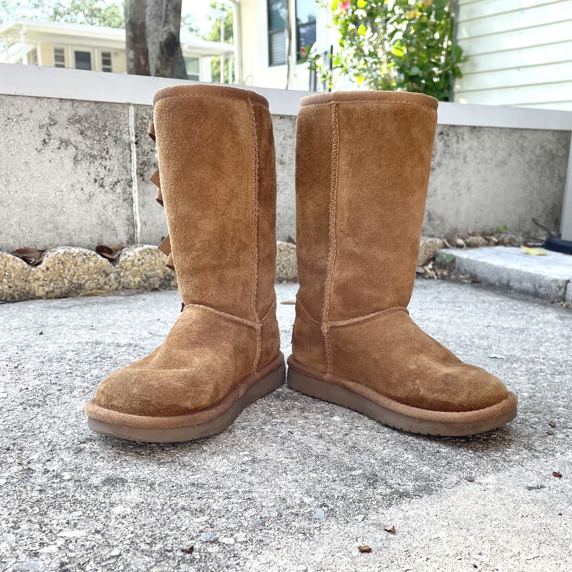 UGG Koolaburra Tall Boots - Girls Size 12 - Chestnut Brown - Bow Tie Closure