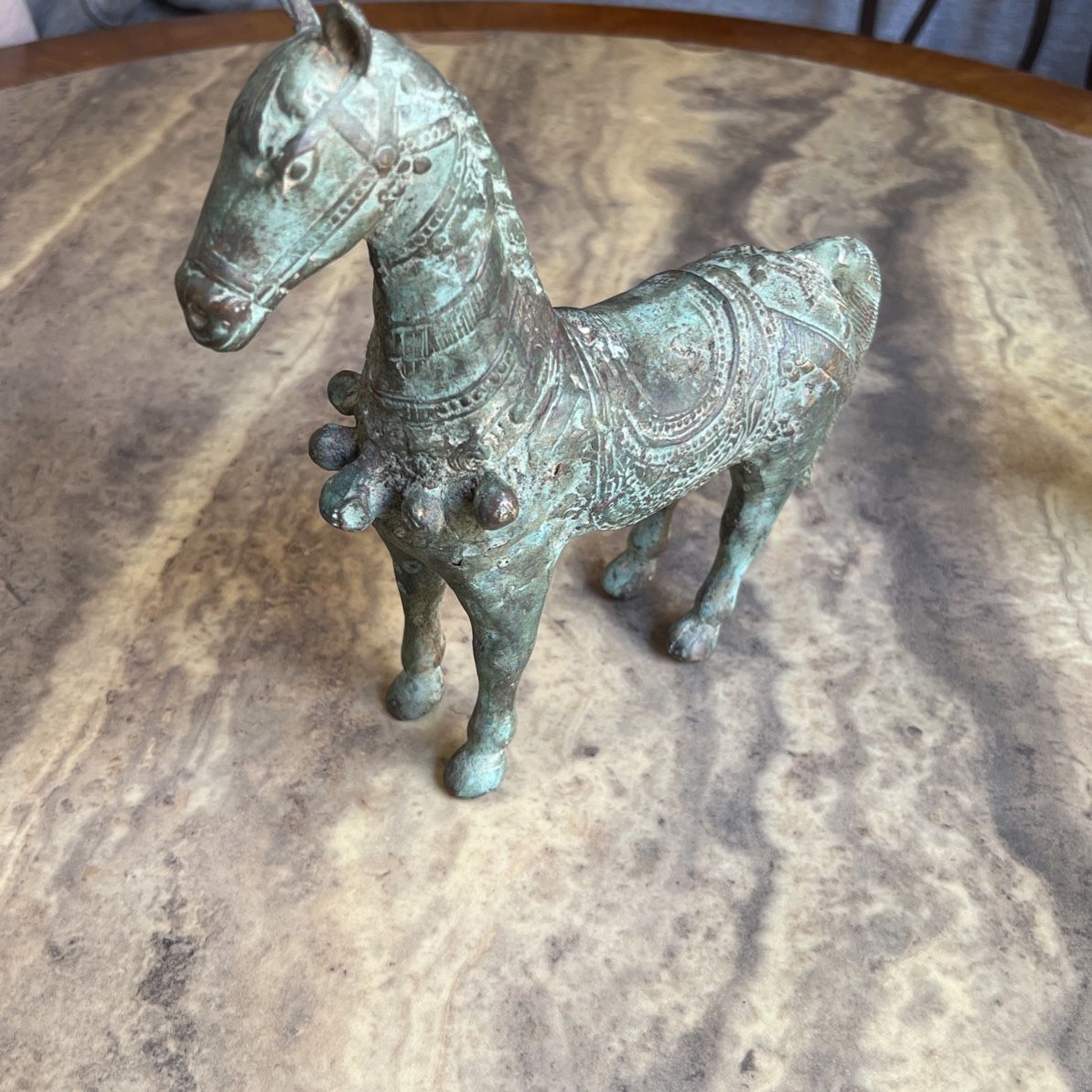   Antique Chinese han dynasty bronze war horse. Hight:10 in  Length: 9 in