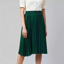 Scotch And Soda Green Pleated High Rise Skirt