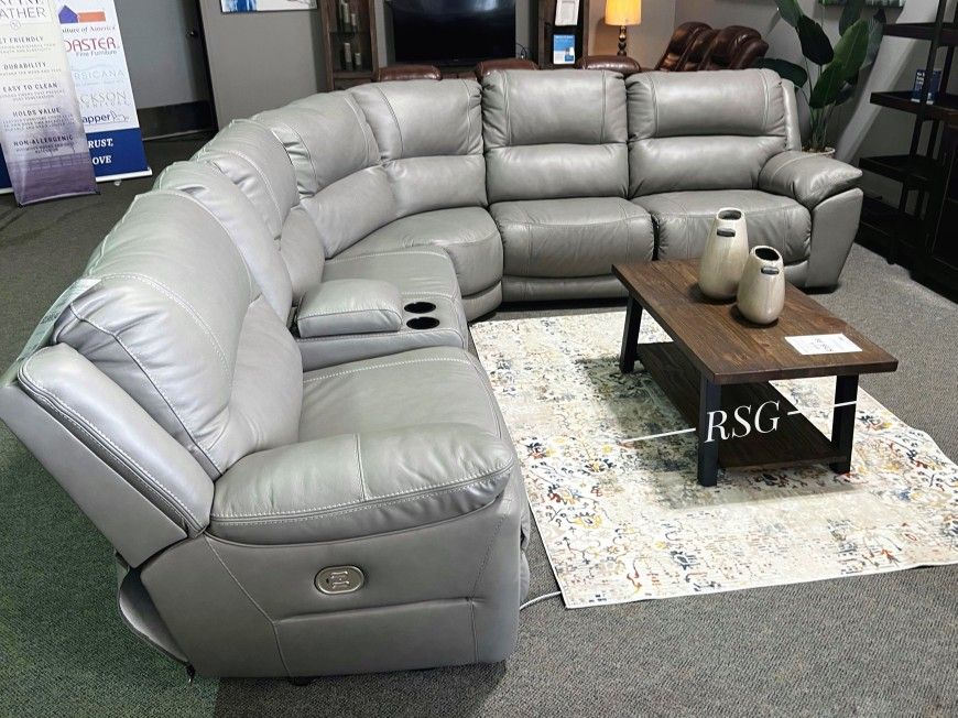 6 Piece Power Reclining Sectional Couch Set 💥 Genuine Gray Leather Electric Reclining Sectional Couch Set 💥⭐Household, Lawn&Garden, Home decor, Home