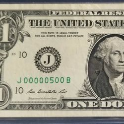 Unique serial Number 1 Dollar bill