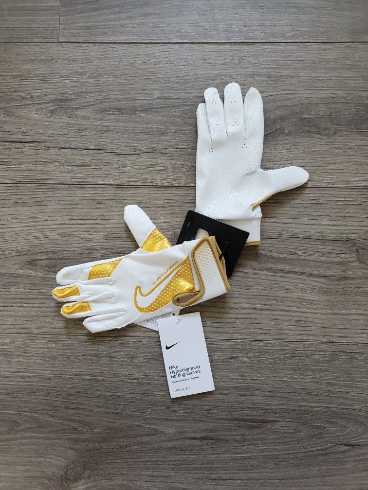 Nike Hyperdiamond Baseball Batting Gloves White Gold Mens Large
