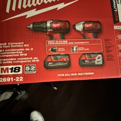 Milwaukee Impact And Drill Set With Two Batteries And Charger 100$