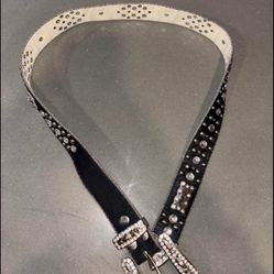 BHW black leather and rhinestone western belt